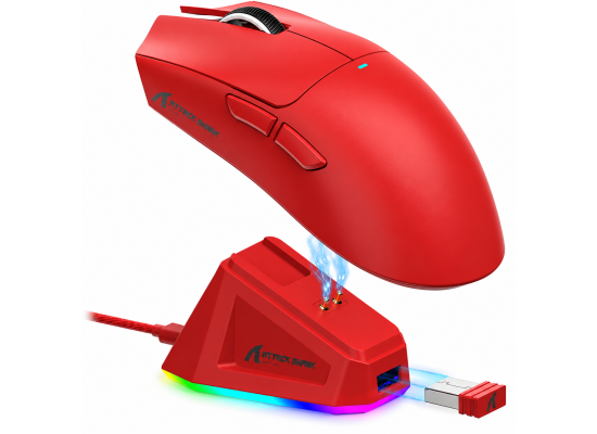 ATTACK SHARK X11 Tri-Mode Wireless Gaming Mouse Red with RGB Charging Dock